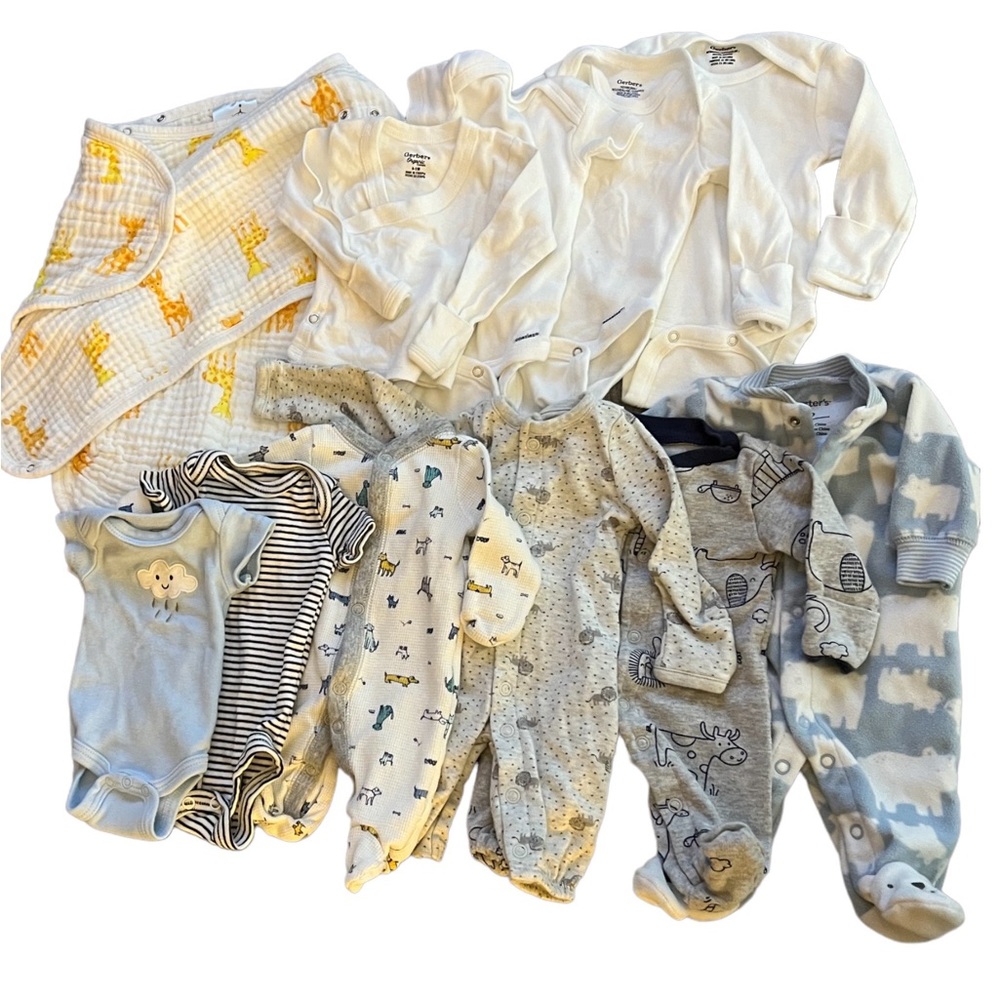 Lot 10 Baby Boy Premie-Newborn & Swaddle Blanket